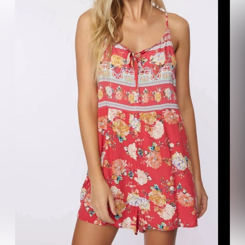O’Neill pink/floral Boho shorts romper.